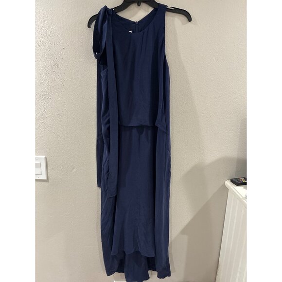 Cedric Charlier 100% Silk Layered Sleeveless Shift Dress navy blue size 6 - Picture 3 of 7